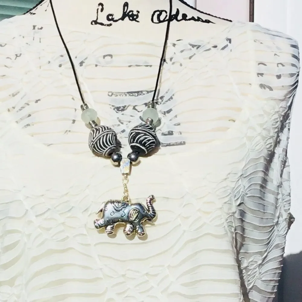 NEW Silver Elephant Tribal Handmade Textured Beads Necklace Jewelry